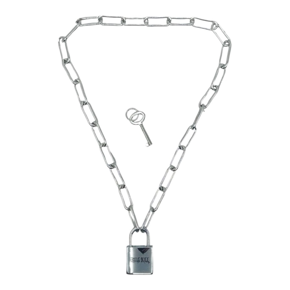 Dolls Kill Lock & Key Silvertone Necklace NWT Gothic Statement Jewelry